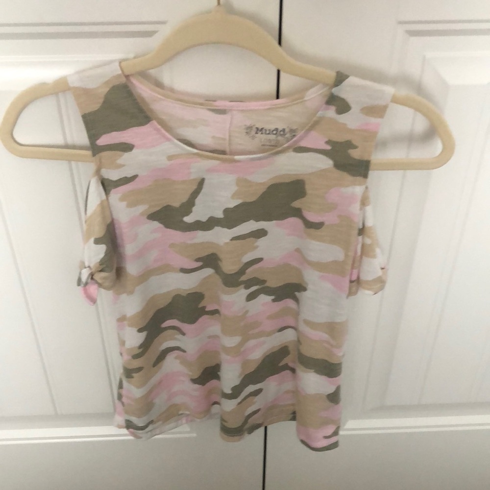 Camo tank top off shoulder shirt